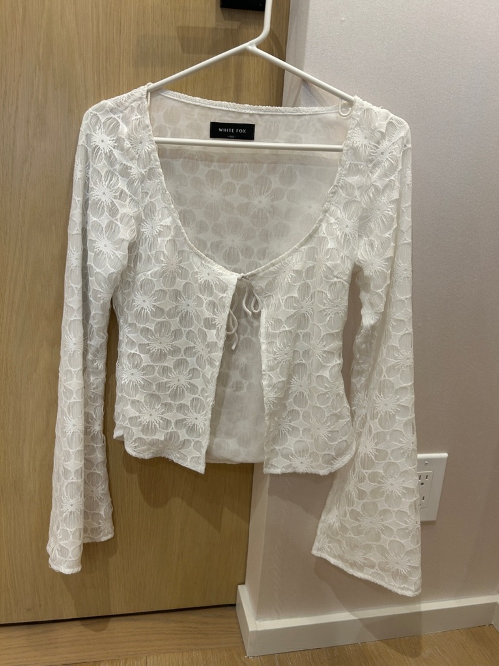 White Fox White Lace Tie-Front Long Sleeve Top